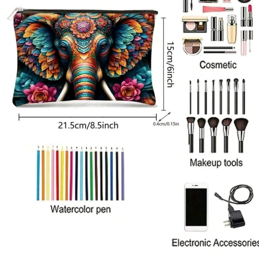 Boho Elephant Floral Print Zip Purse Bag